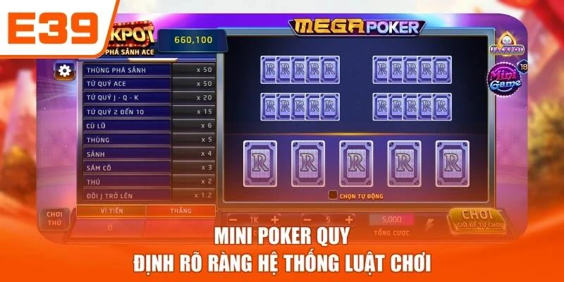 Mini Poker quy định rõ ràng hệ thống luật chơi